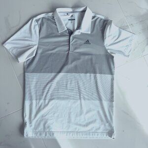 Adidas Golf Polo Gray/White Short Sleeve Athletic Golf Shirt Mens Sz Medium